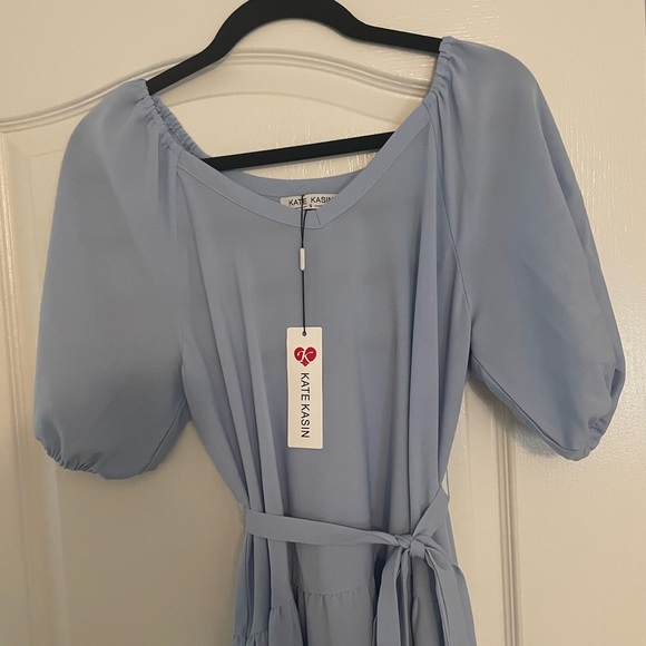NWOT Kate Kasin SHEIN light blue knee length dress removable belt, size small - Picture 7 of 7